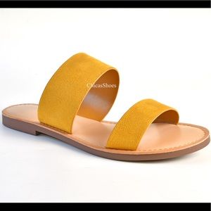 New Mustard Yellow Flat Sandals Double Band Slides